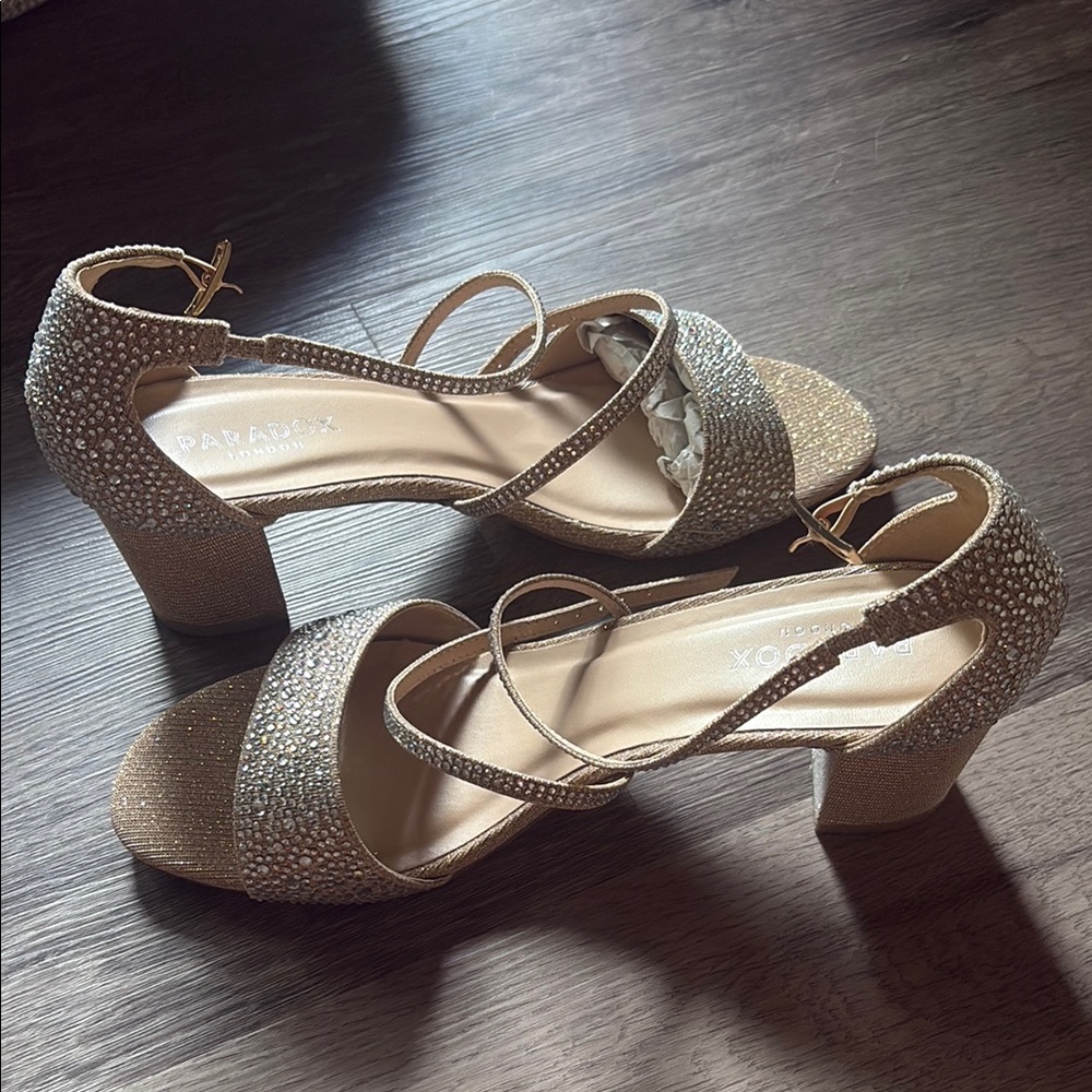 Sparkling Block Heel Sandals in Champagne
